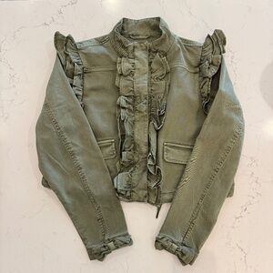 LoveShackFancy x Gap Ruffle Cropped Utility Jacket Medium NWT